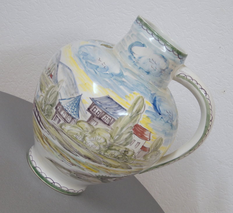 alter 12 Liter Ulmer Keramik Krug Karaffe Vase pastellfarben handbemalt